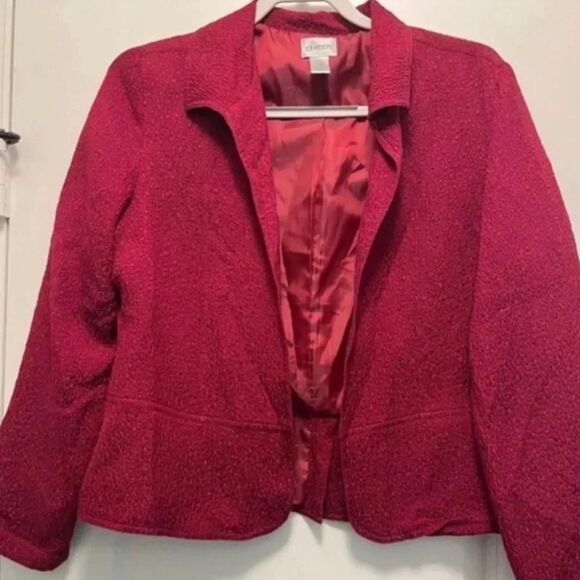 Chico's Dark Red Peplum Style Jacket - Textured Fabric, Size 1 (Small) - EUC - Picture 3 of 14